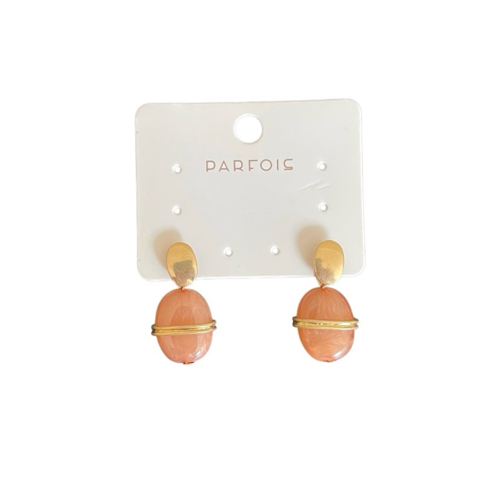 Parfois Oval Stone Drop Earrings Pink Peach Gold Tone